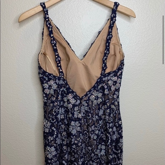 Jovani Navy Lace Floral Fitted Formal Dress Size 8 - Picture 4 of 10